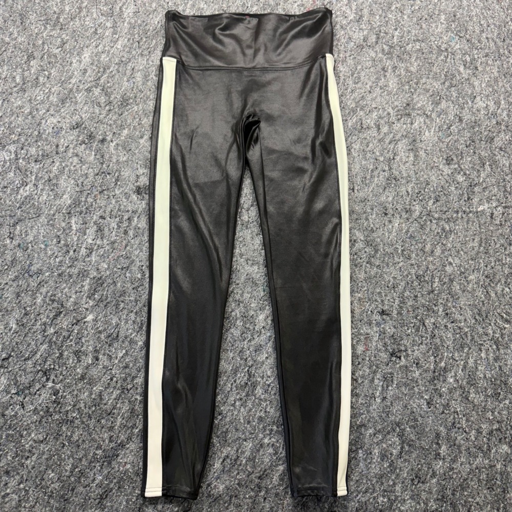 Spanx Faux Leather Side Stripe Leggings Black White High Waisted Size Large